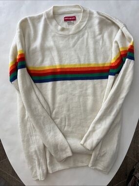 Vintage Unionbay Rainbow Stripe Sweater Cream Crewneck Pullover 80s Mens Small